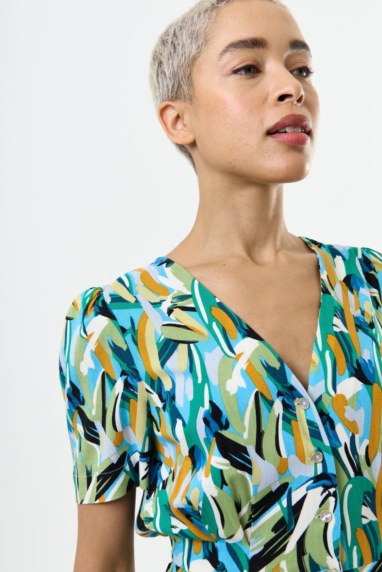 Brushstroke Print V-neck Jumpsuit