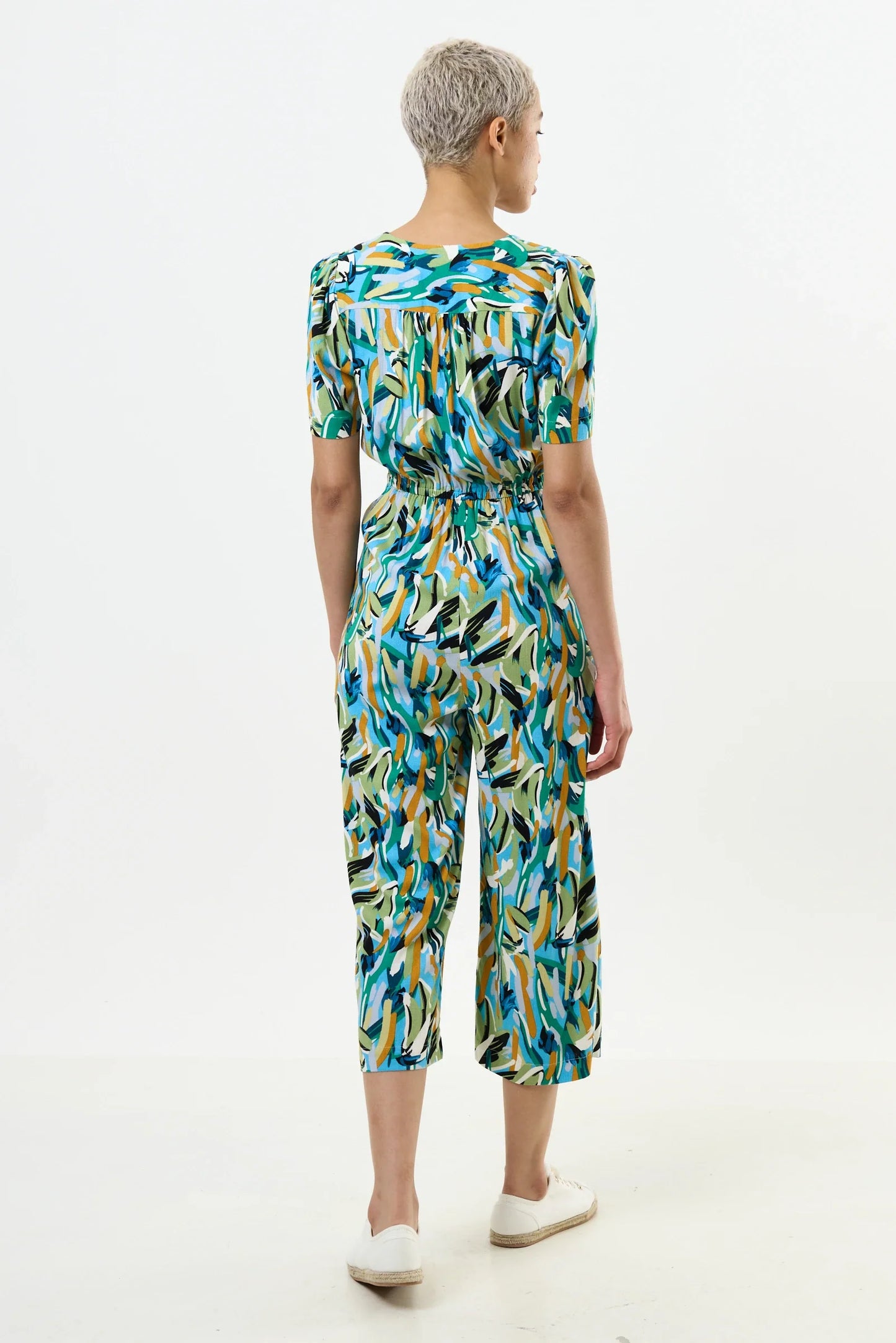 Brushstroke Print V-neck Jumpsuit