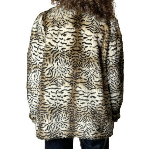 Original Vintage 1990's Tiger Print Faux Fur Coat UK 8 - 12