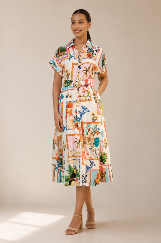 Ivory Tropical Shirt Dress