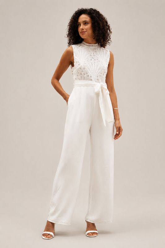 Ivory Lace Sleeveless Jumpsuit