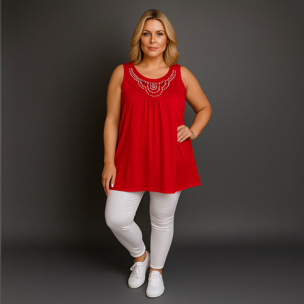 Stud Embellished Sleeveless Tunic Top - Various Colour Options