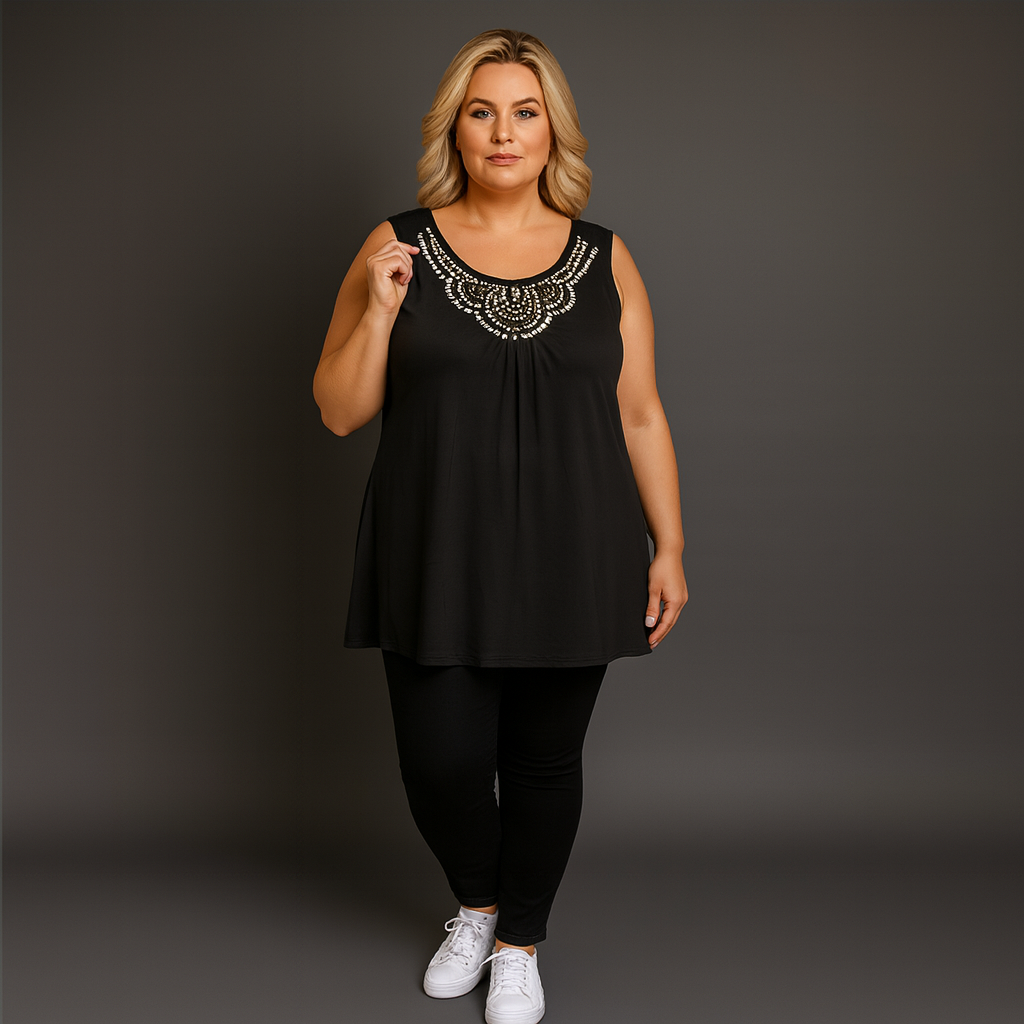 Stud Embellished Sleeveless Tunic Top - Various Colour Options