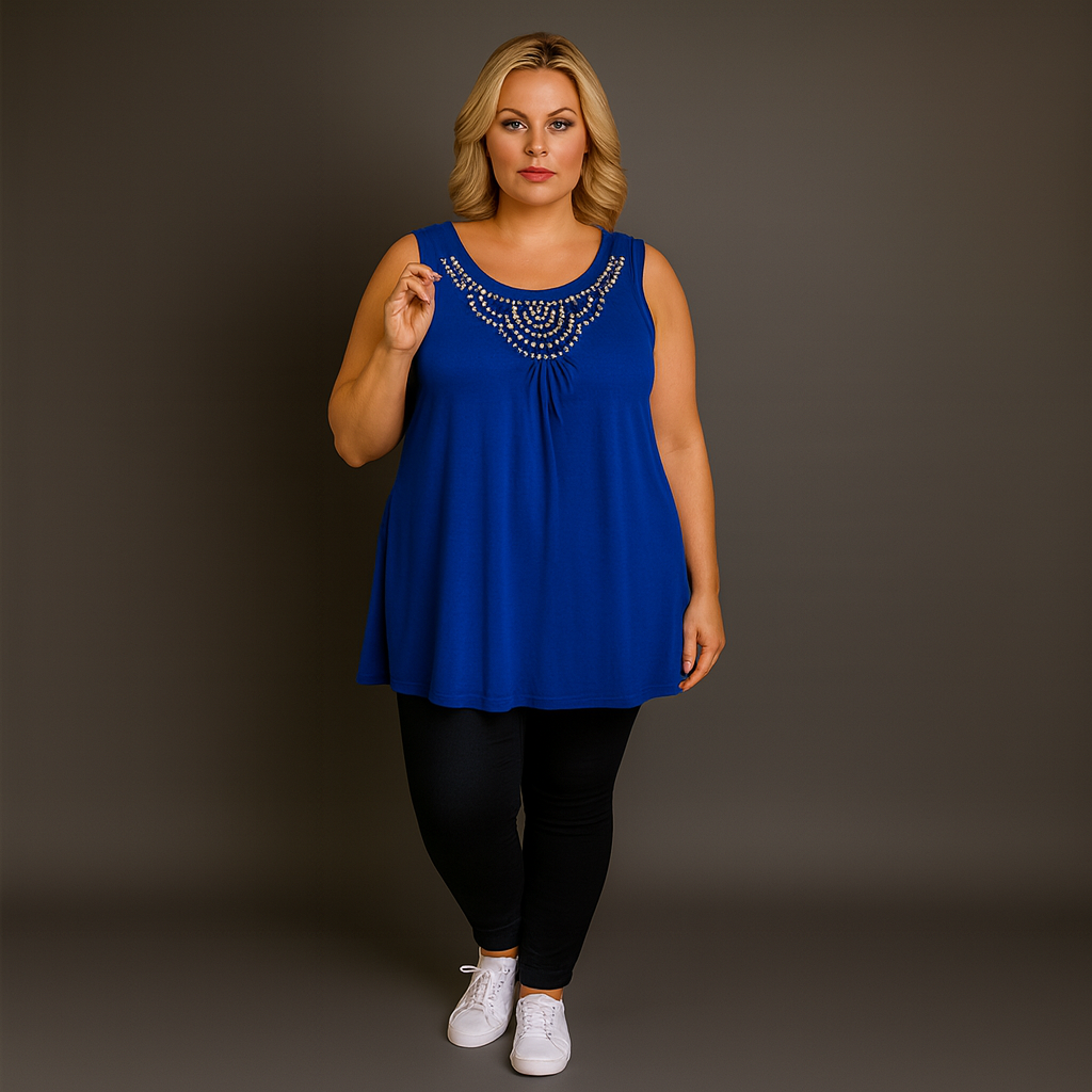 Stud Embellished Sleeveless Tunic Top - Various Colour Options