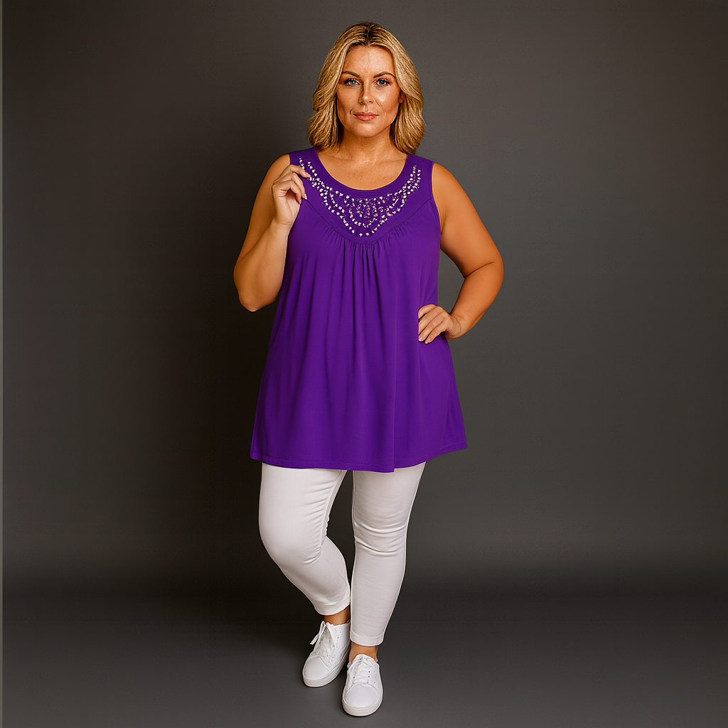 Stud Embellished Sleeveless Tunic Top - Various Colour Options