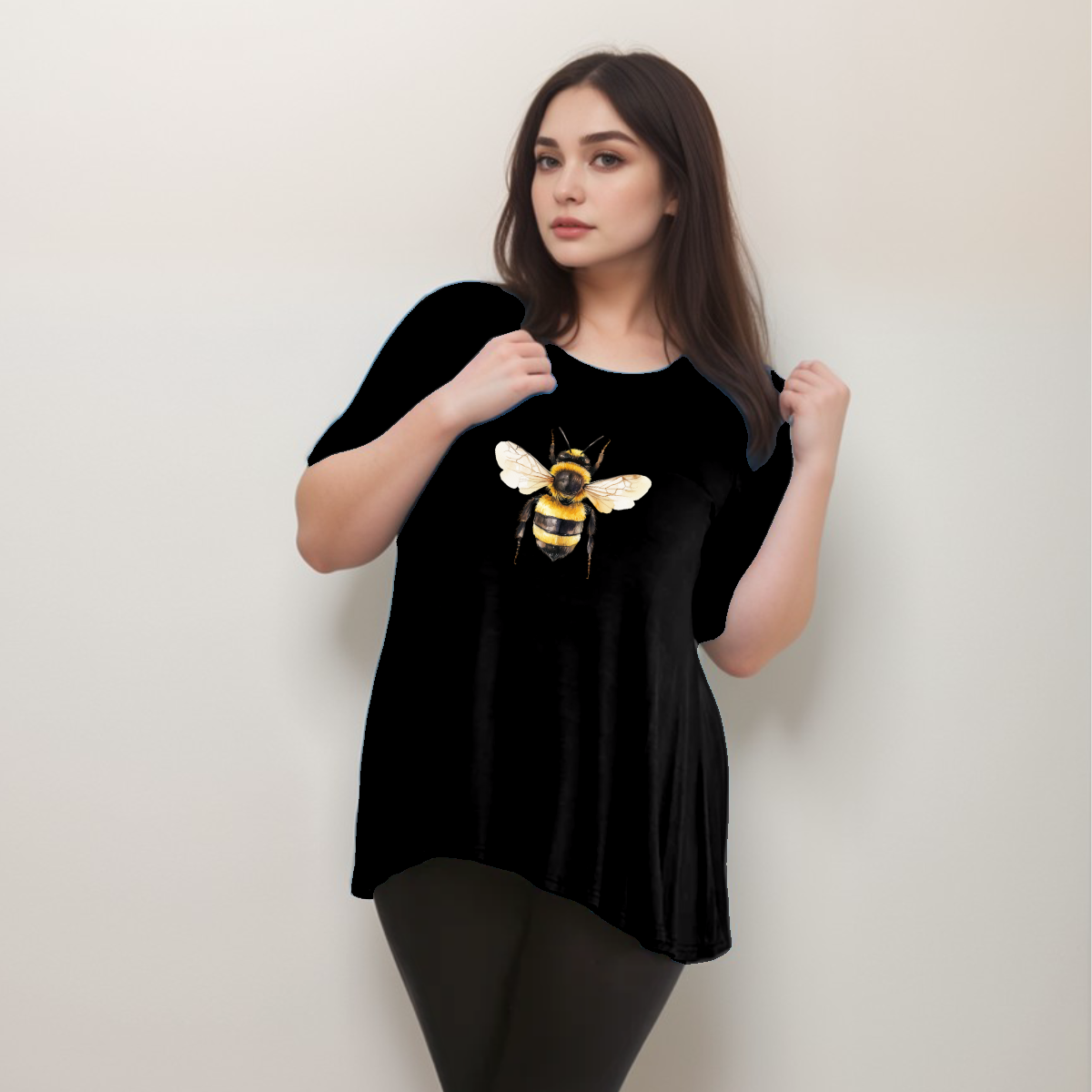 Bee Print Swing Top with Button Half-Sleeves - Various Colour Options