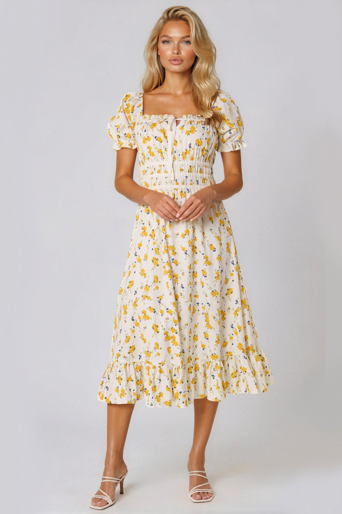 Yellow Floral Midi Dress