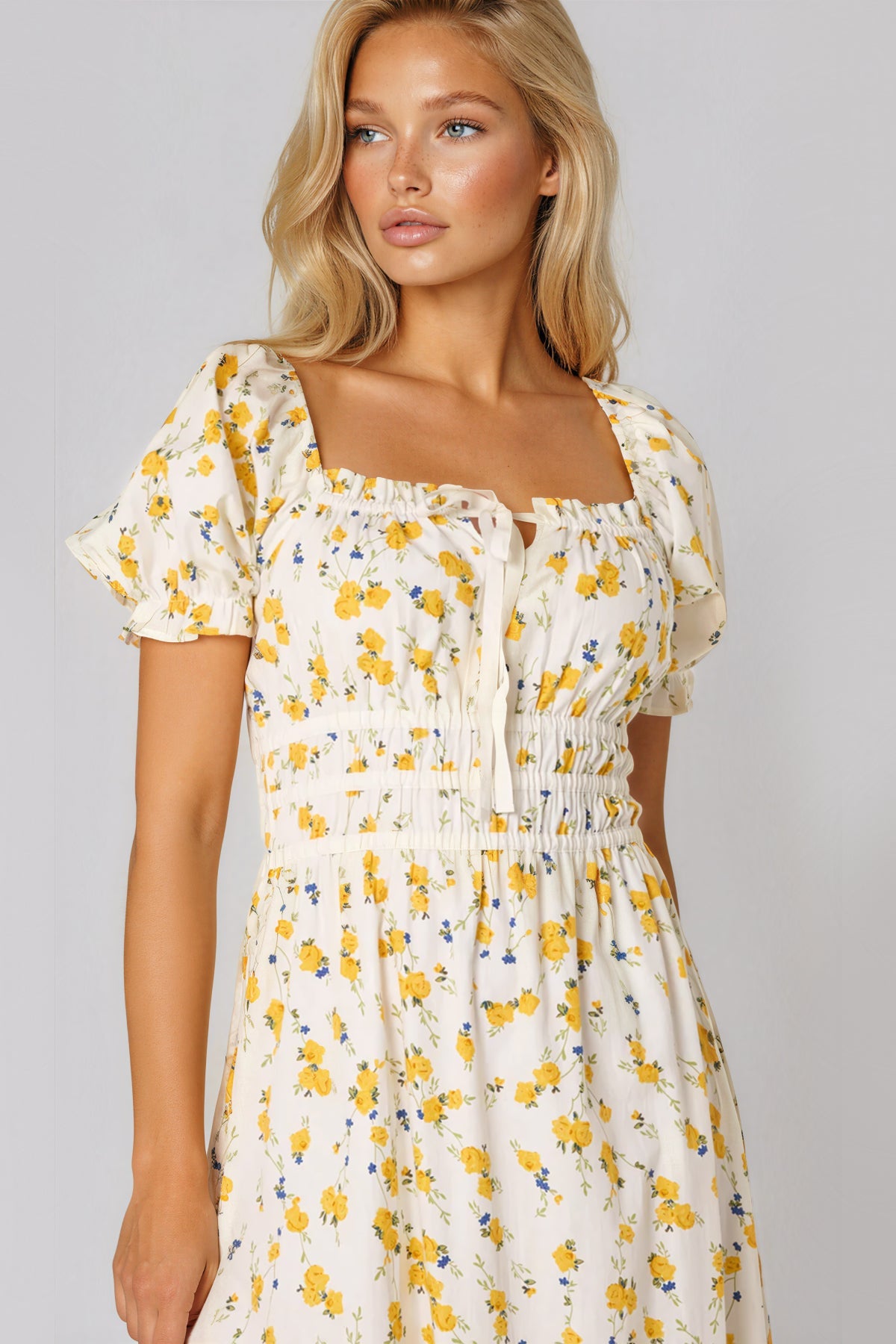 Yellow Floral Midi Dress
