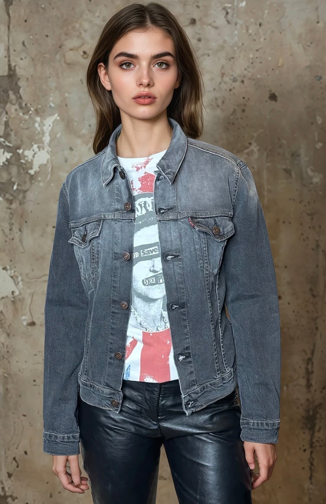 Original 1990's Vintage Grey Washed Out Denim Levis Jacket UK 8 - 12