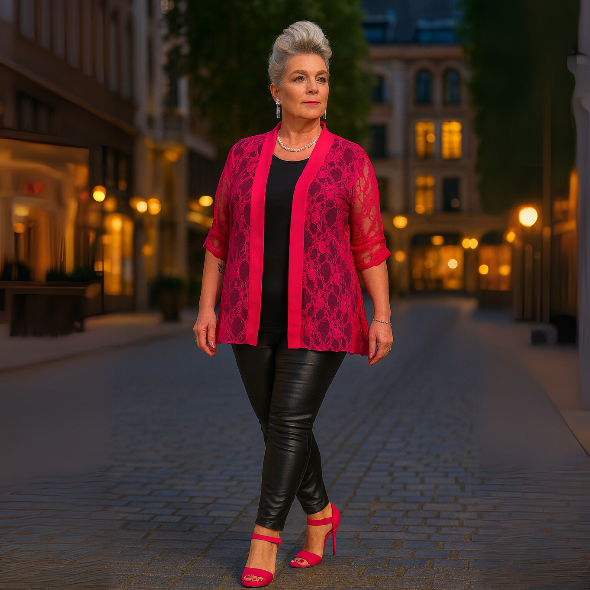 Satin Panel Lace Jacket with Button Sleeves - Various Colour Options