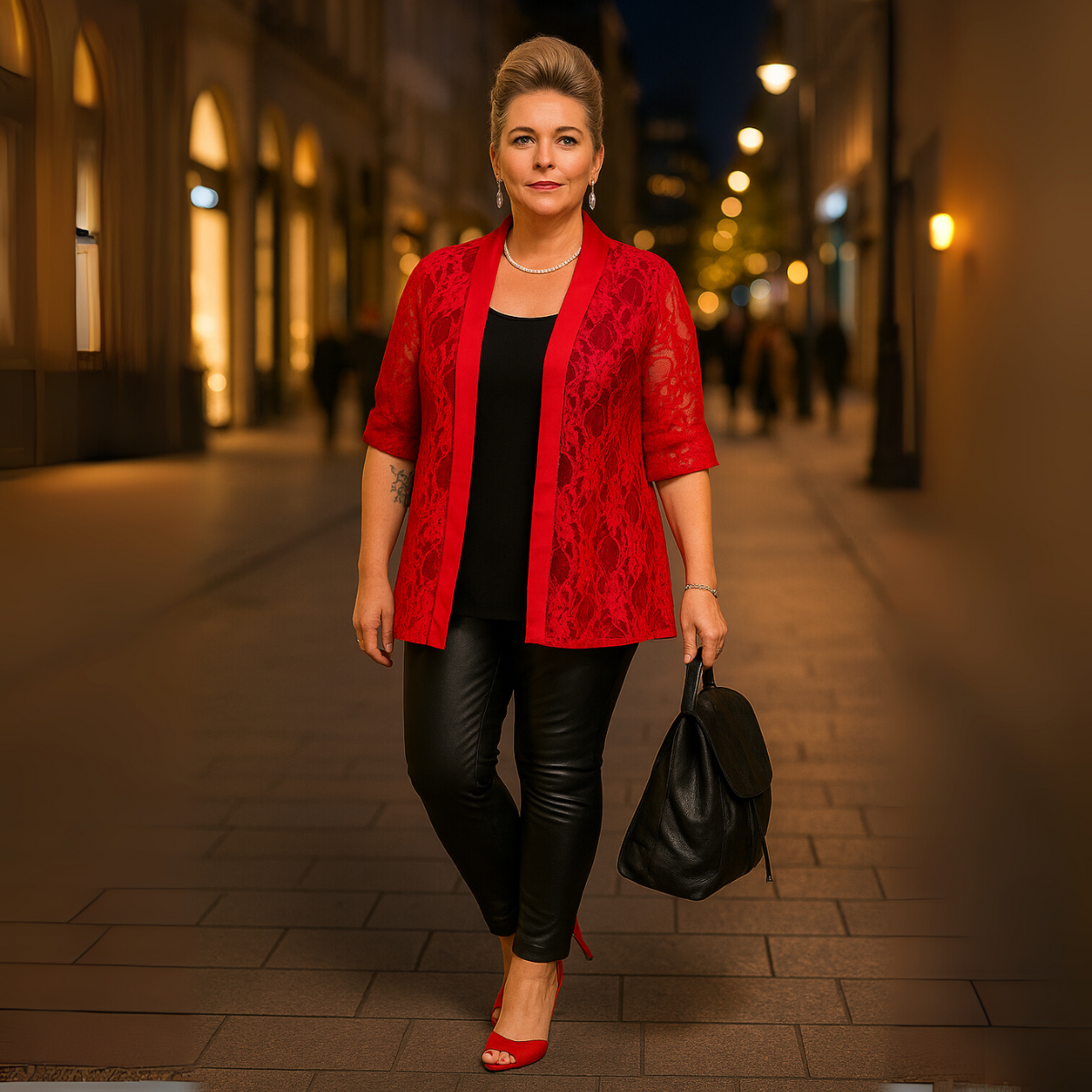 Satin Panel Lace Jacket with Button Sleeves - Various Colour Options