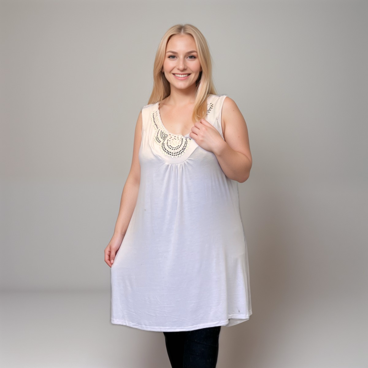 Stud Embellished Sleeveless Tunic Top - Various Colour Options