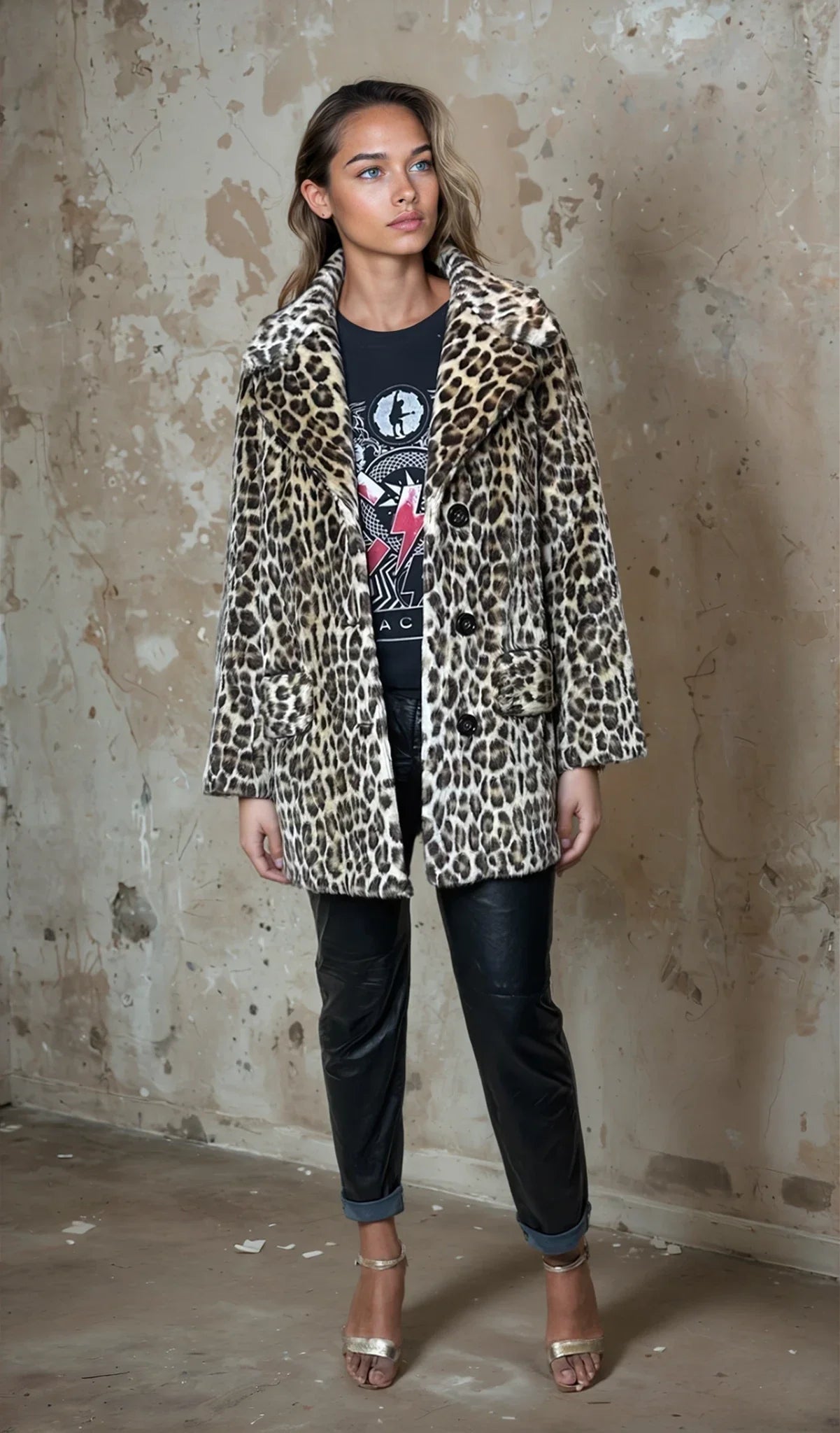 Original 1970's Vintage Leopard/Animal Print Faux Fur Coat UK 8 - 14