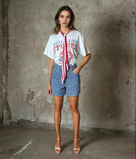 Vintage Halston Pinstripe Denim Shorts – UK 10