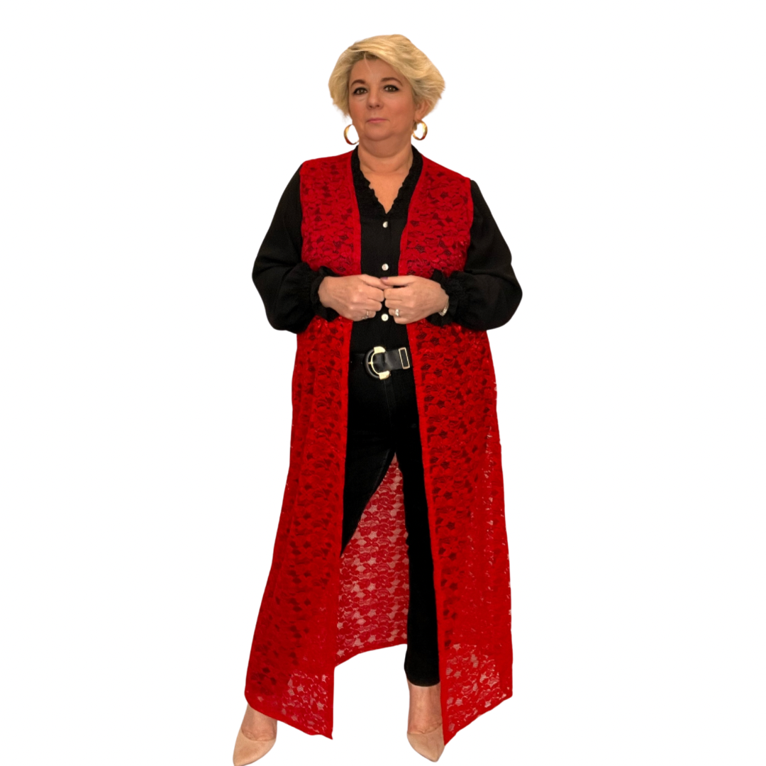 Sleeveless Lace Open Front Duster Jacket - Various Colours