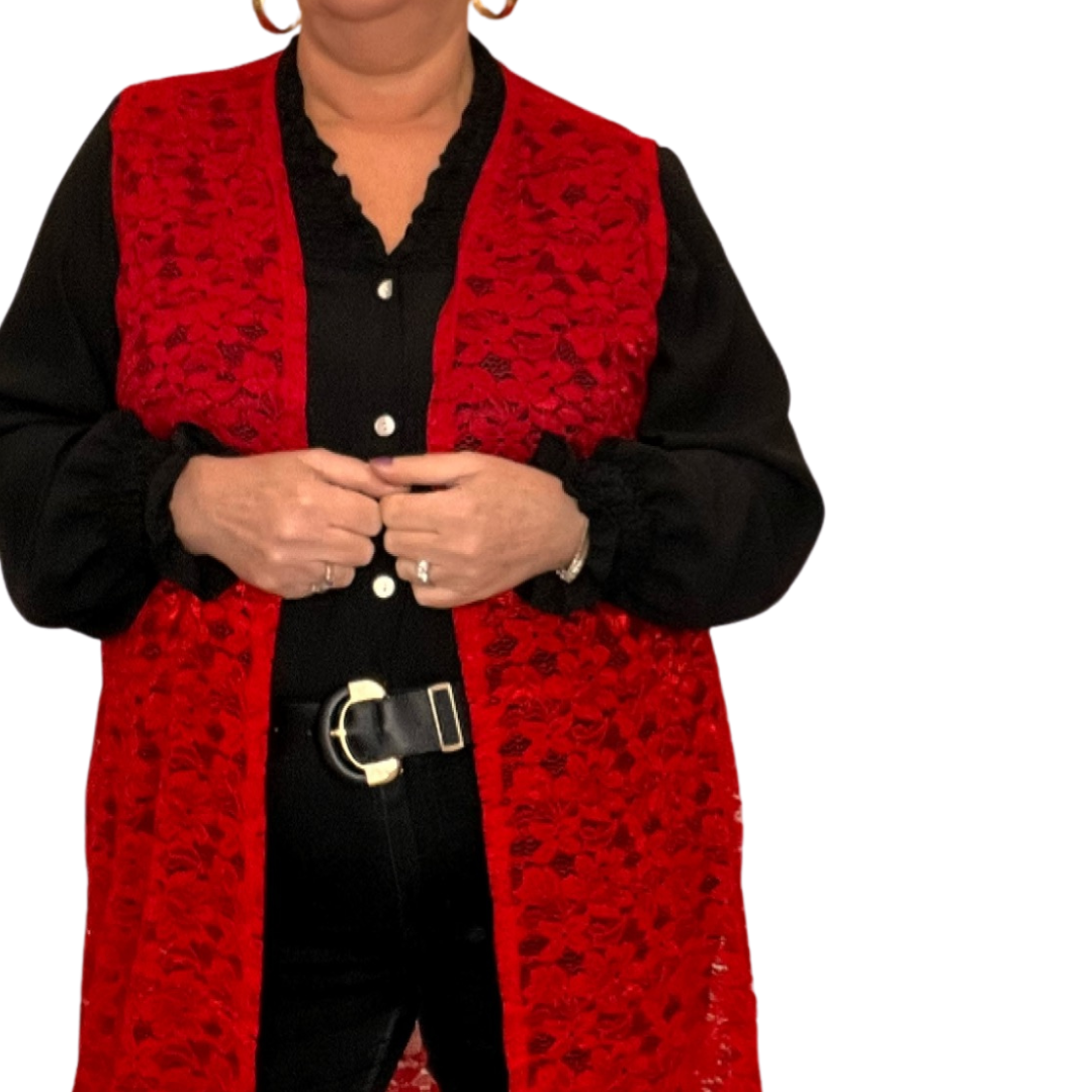 Sleeveless Lace Open Front Duster Jacket - Various Colours