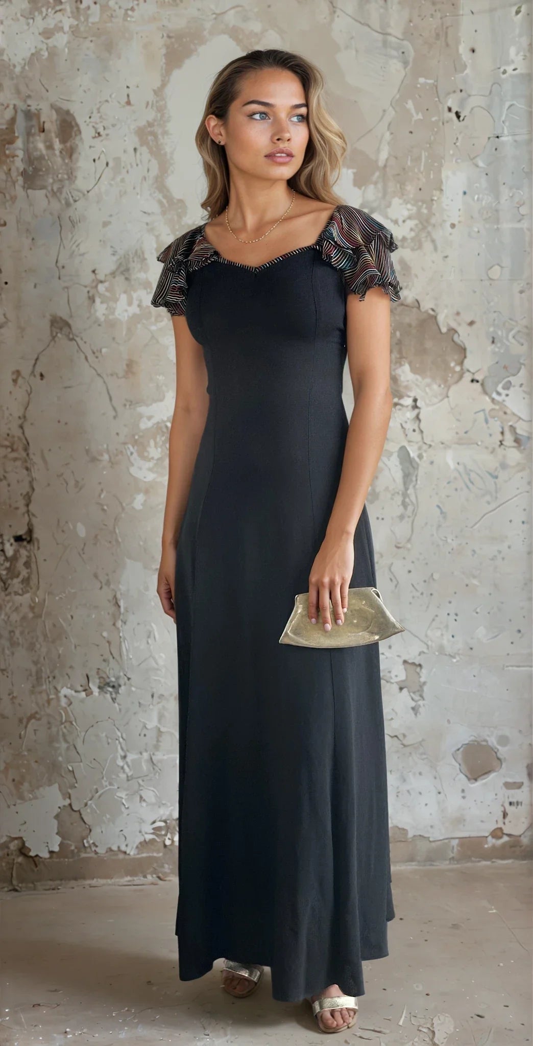 1970's Vintage Moss Crepe Radley of London Black Dress UK 8 - 10
