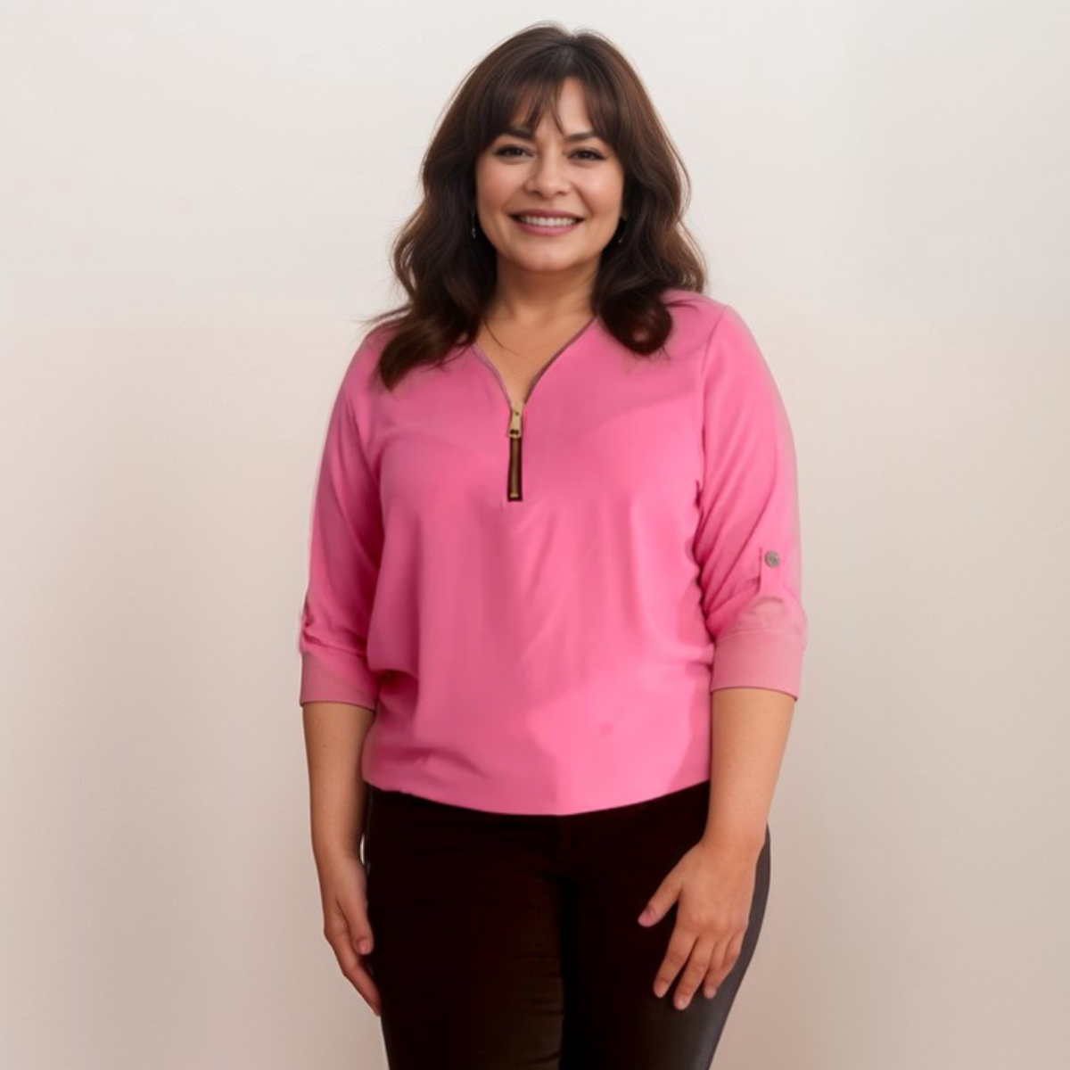 Dipped Hem Batwing Blouse with Zip V-Neck - Various Colour Options