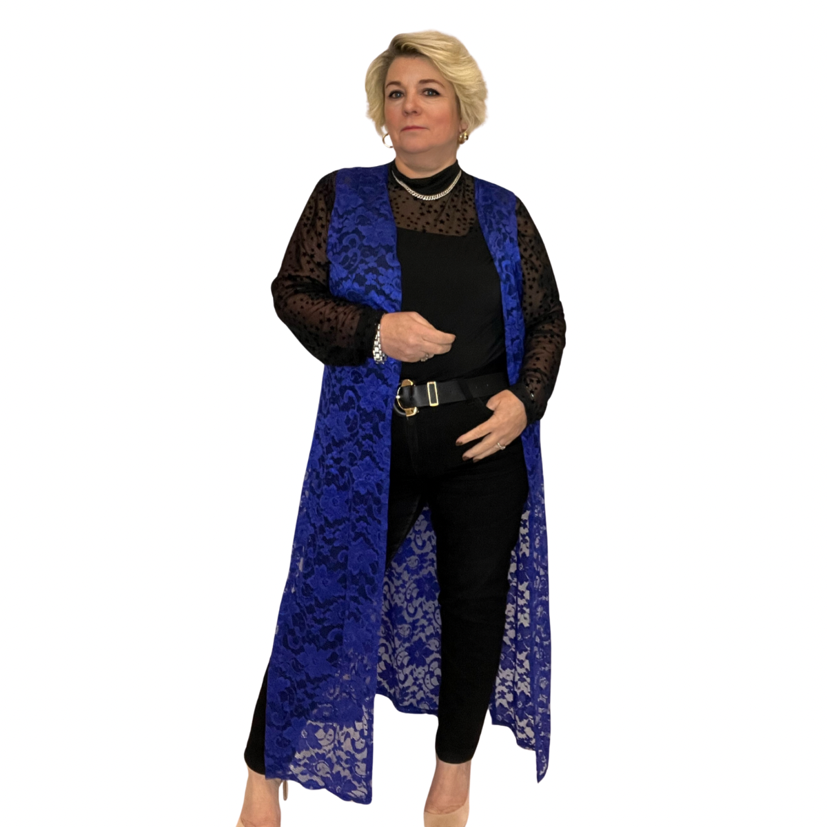 Sleeveless Lace Open Front Duster Jacket - Various Colours