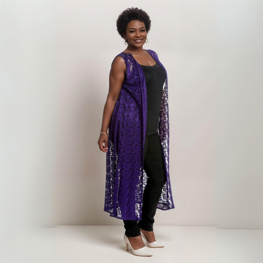 Sleeveless Lace Open Front Duster Jacket - Various Colours