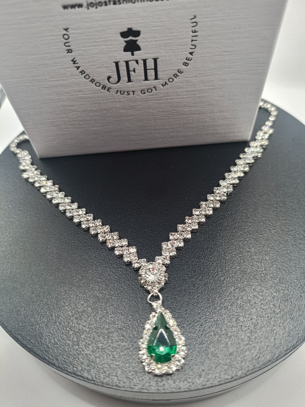 Piper Emerald Diamante Drop Necklace