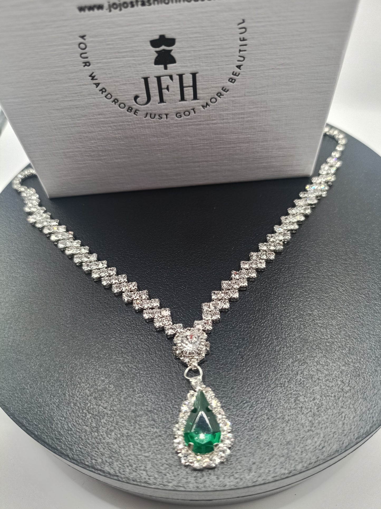 Piper Emerald Diamante Drop Necklace