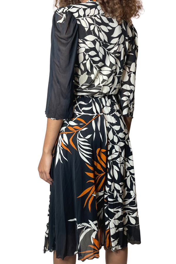 Original 1970's Vintage Black Floral Dress UK 10 - 12