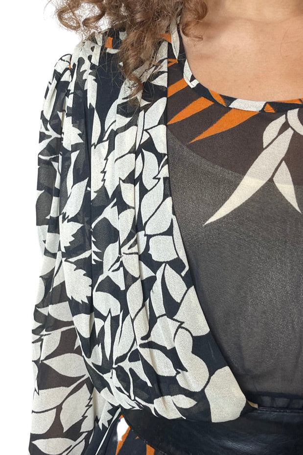 Original 1970's Vintage Black Floral Dress UK 10 - 12