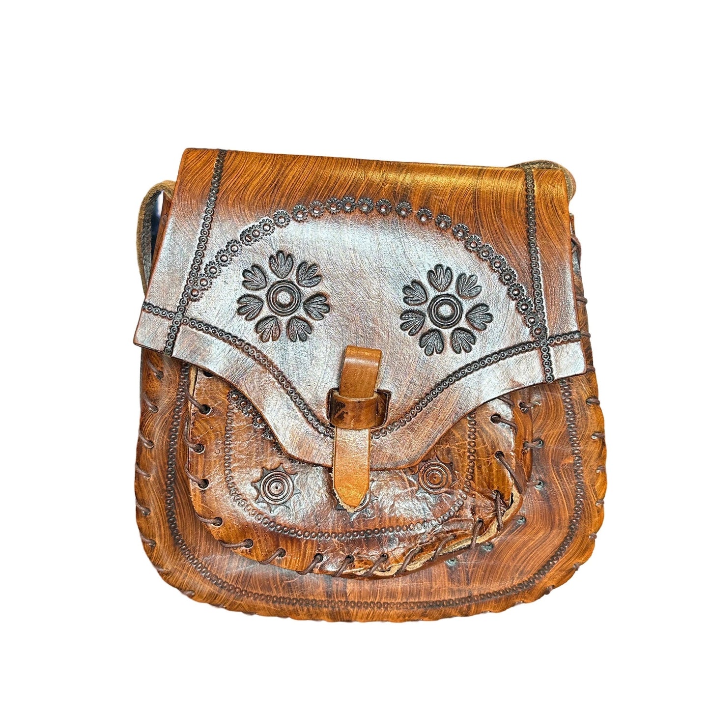Original Vintage 1970's Brown Tooled Leather Bag