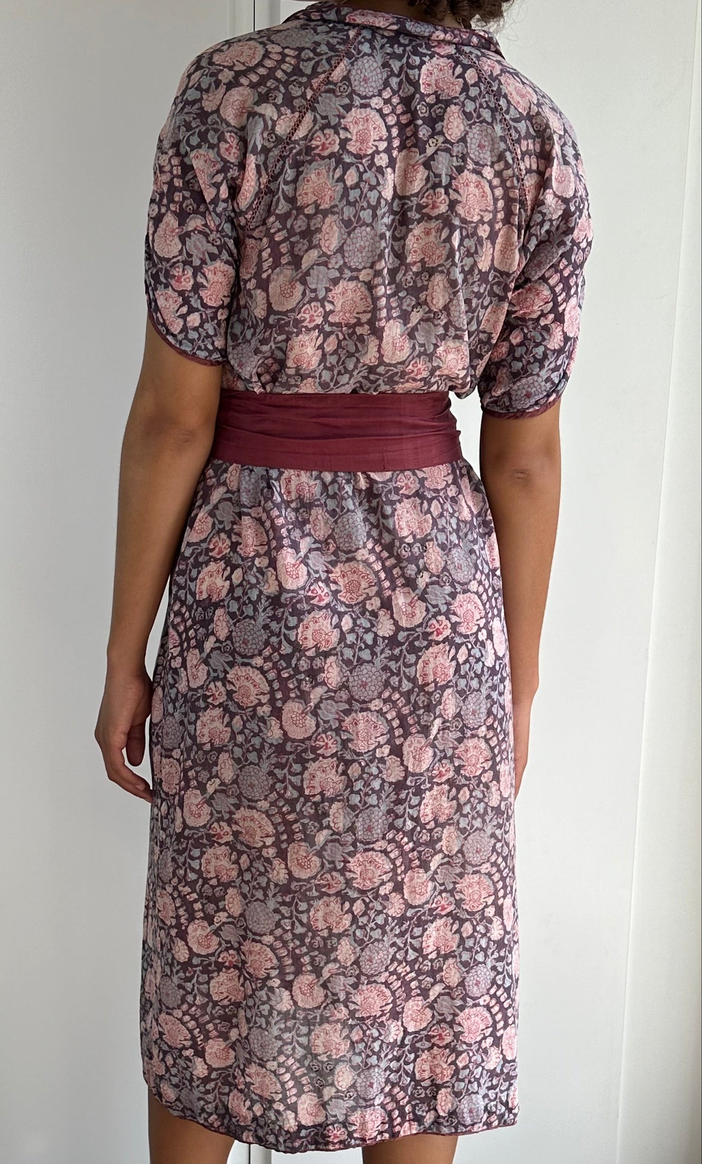 Original Late 1970's Vintage Anokhi Indian Cotton Floral Print Dress UK 8 - 12