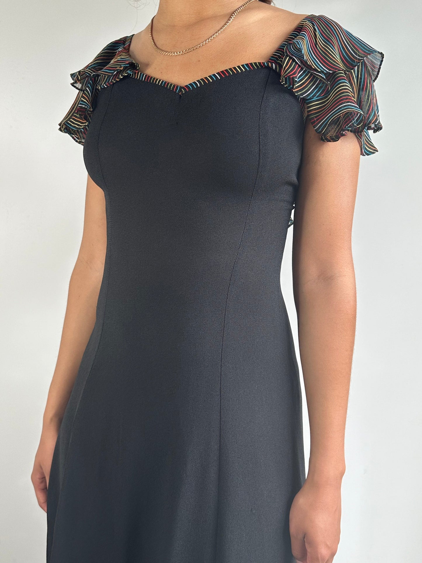 1970's Vintage Moss Crepe Radley of London Black Dress UK 8 - 10
