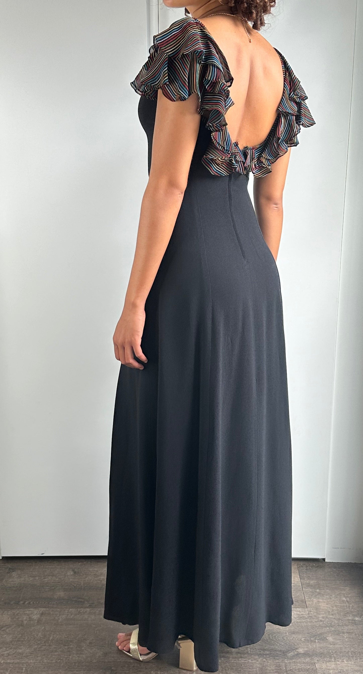 1970's Vintage Moss Crepe Radley of London Black Dress UK 8 - 10
