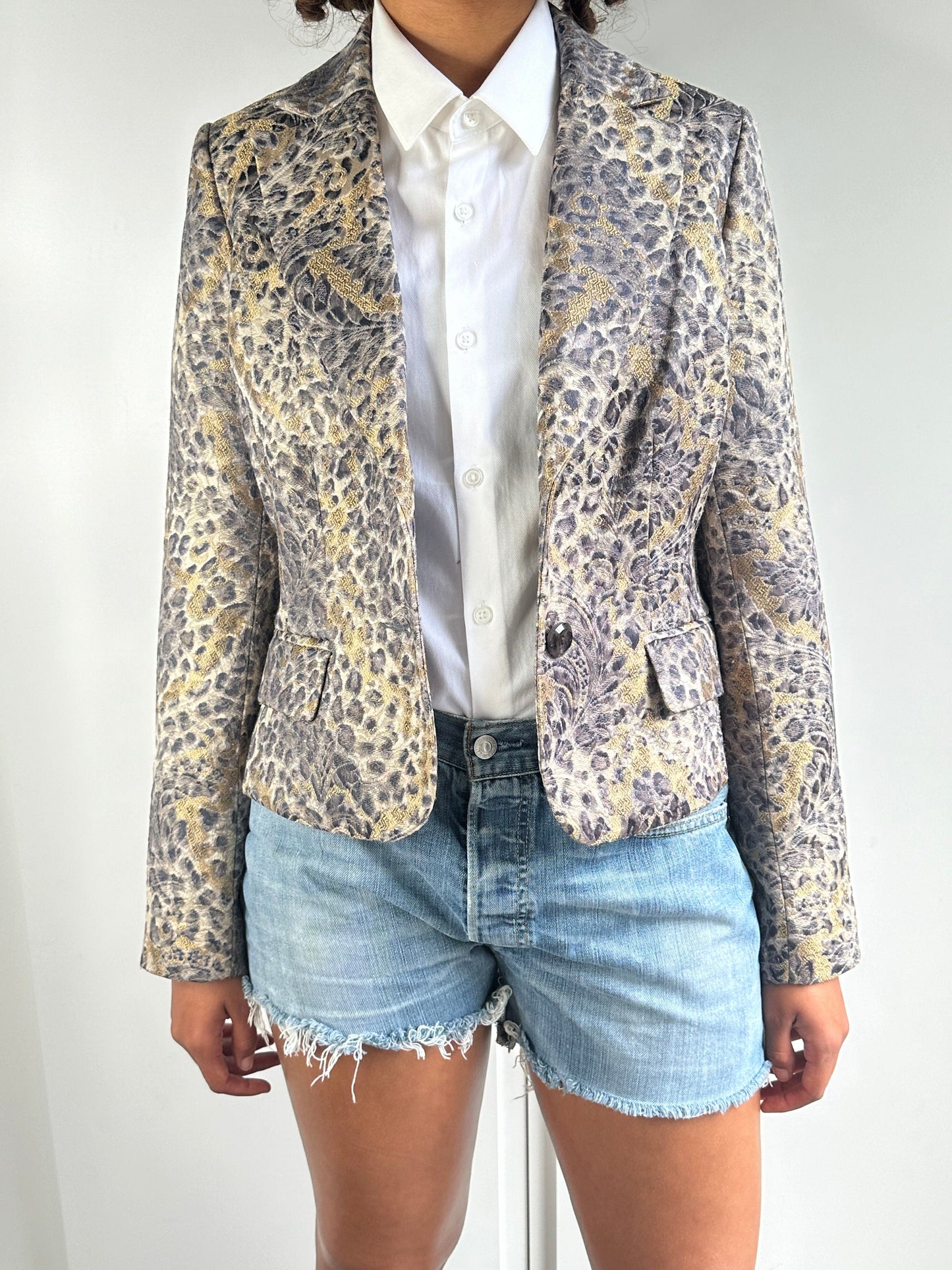Original Vintage 1980's Angel Nina Leopard Mix Print Blazer UK 8 - 10
