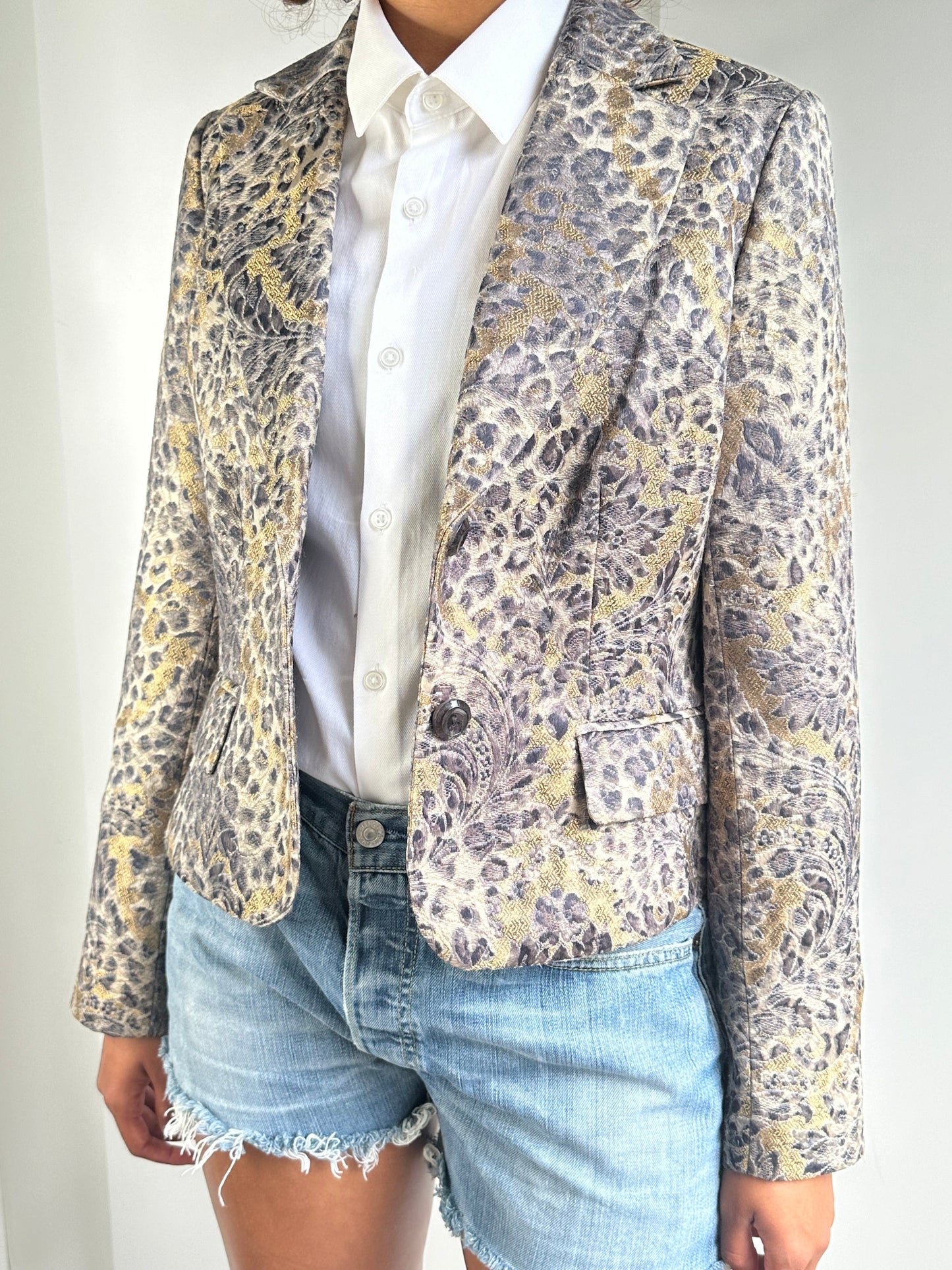 Original Vintage 1980's Angel Nina Leopard Mix Print Blazer UK 8 - 10
