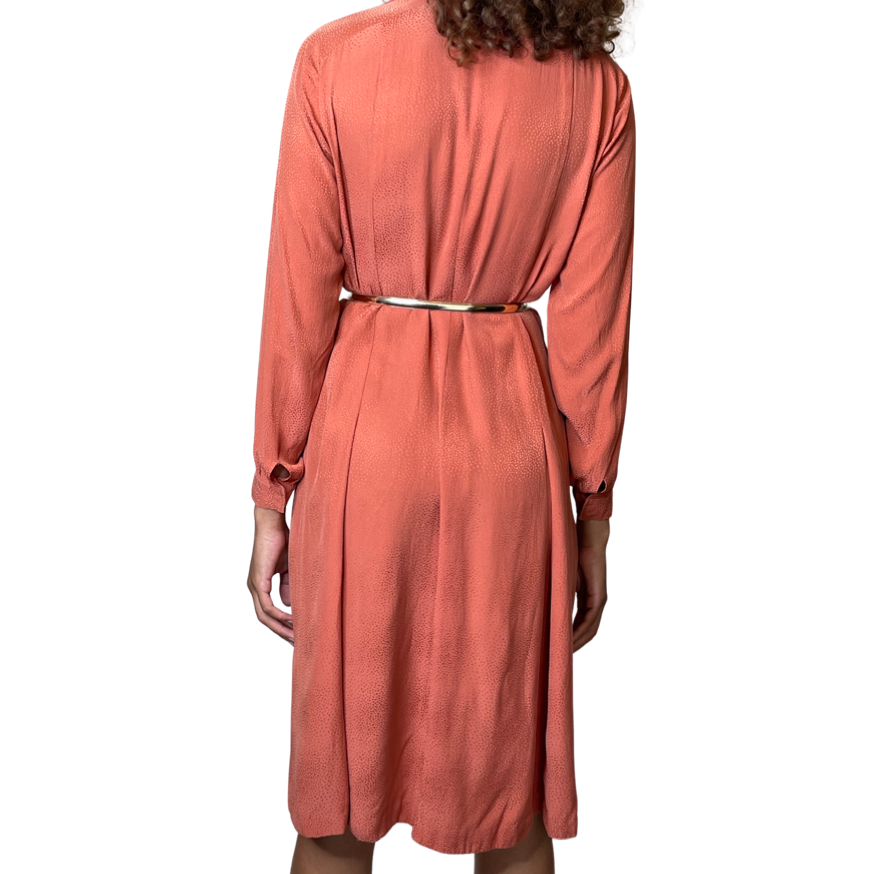 Vintage 1970's Original Pure Silk Orange Long Sleeved Shirt Dress UK 10 - 12