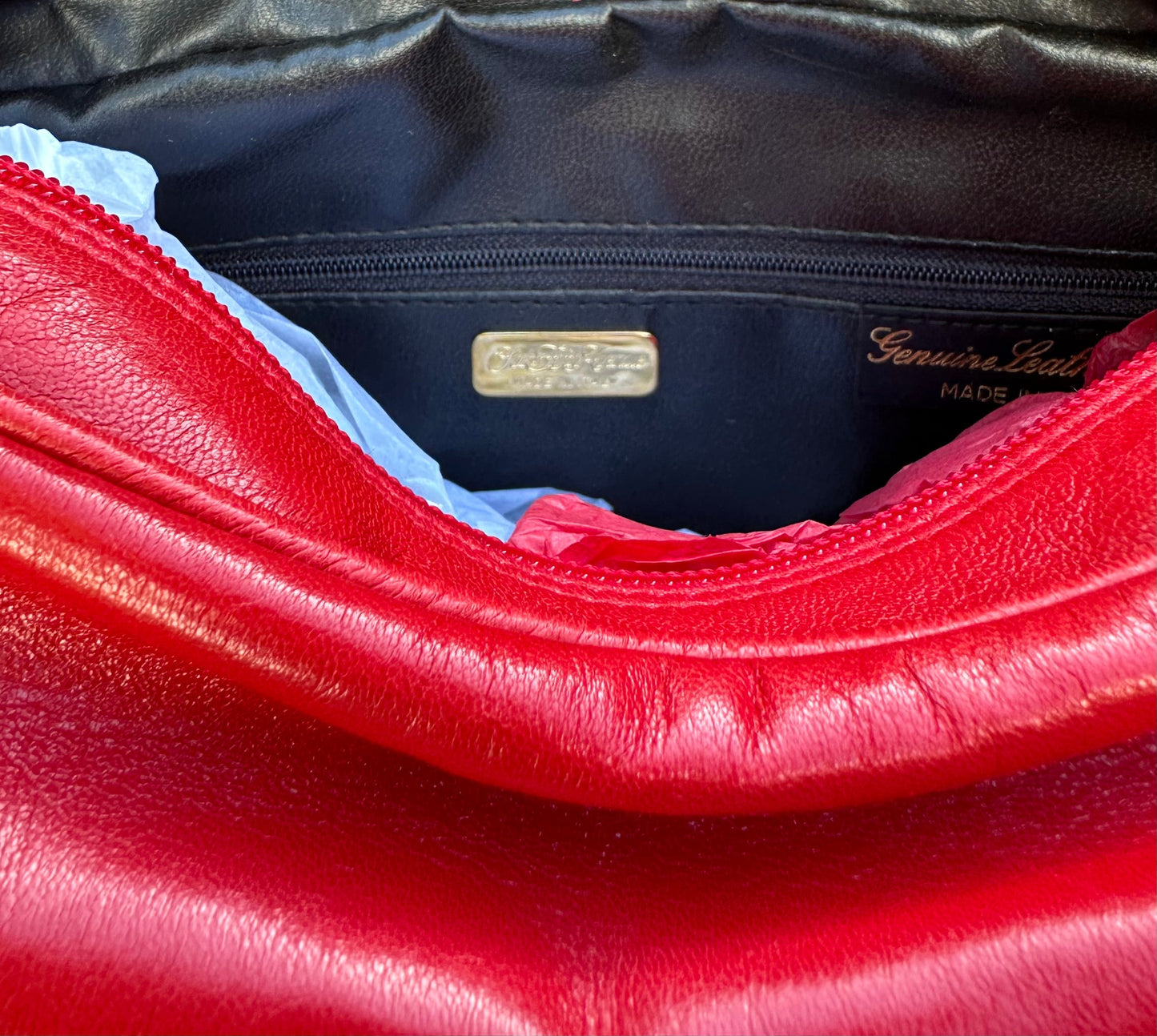 Original Preloved Saks Fifth Avenue - New York Soft Red Leather Gold Studded Shoulder Bag