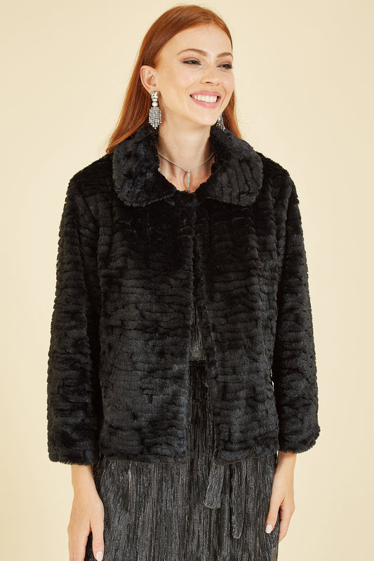 Black Faux Fur Short Jacket - Sizes 8 to 26