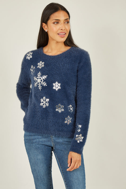 Navy Snowflake Fluffy Jumper