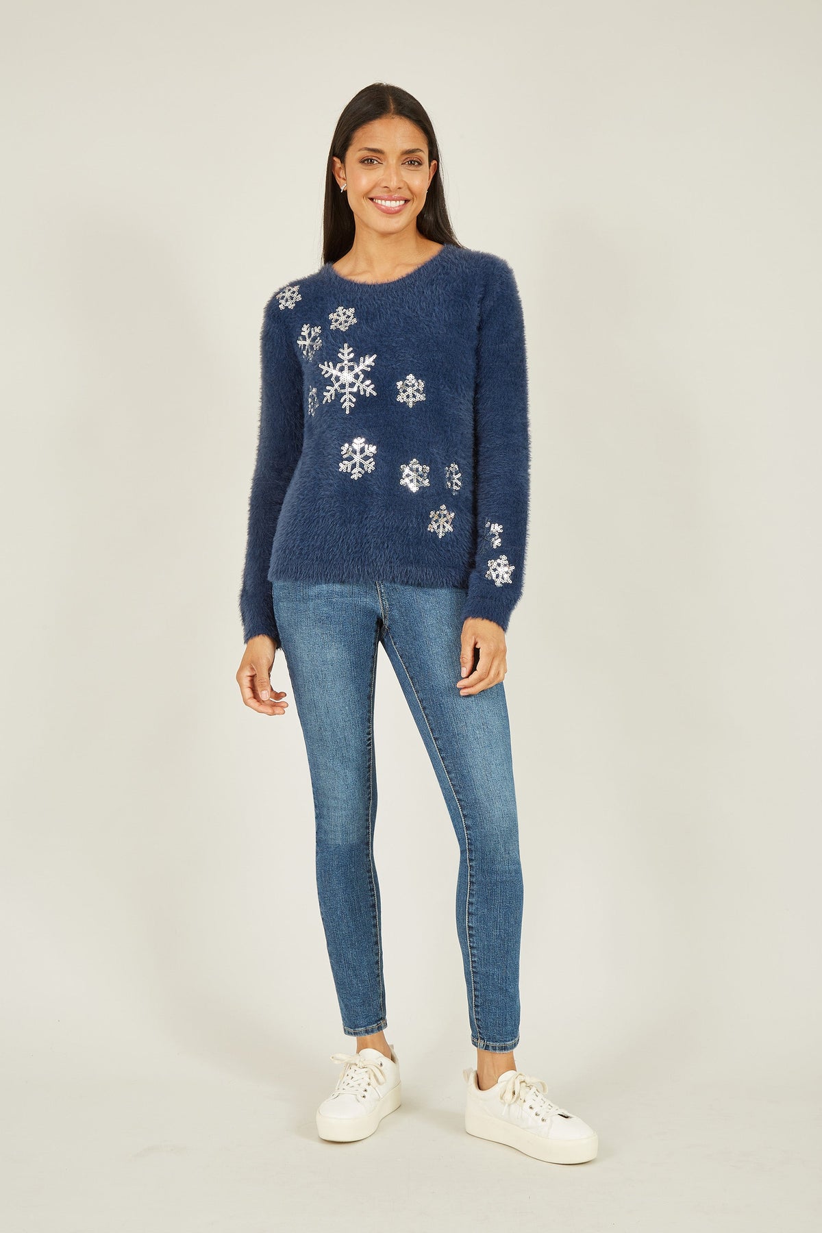 Navy Snowflake Fluffy Jumper