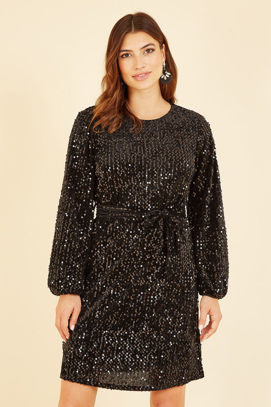Black Sequin Smock Dress