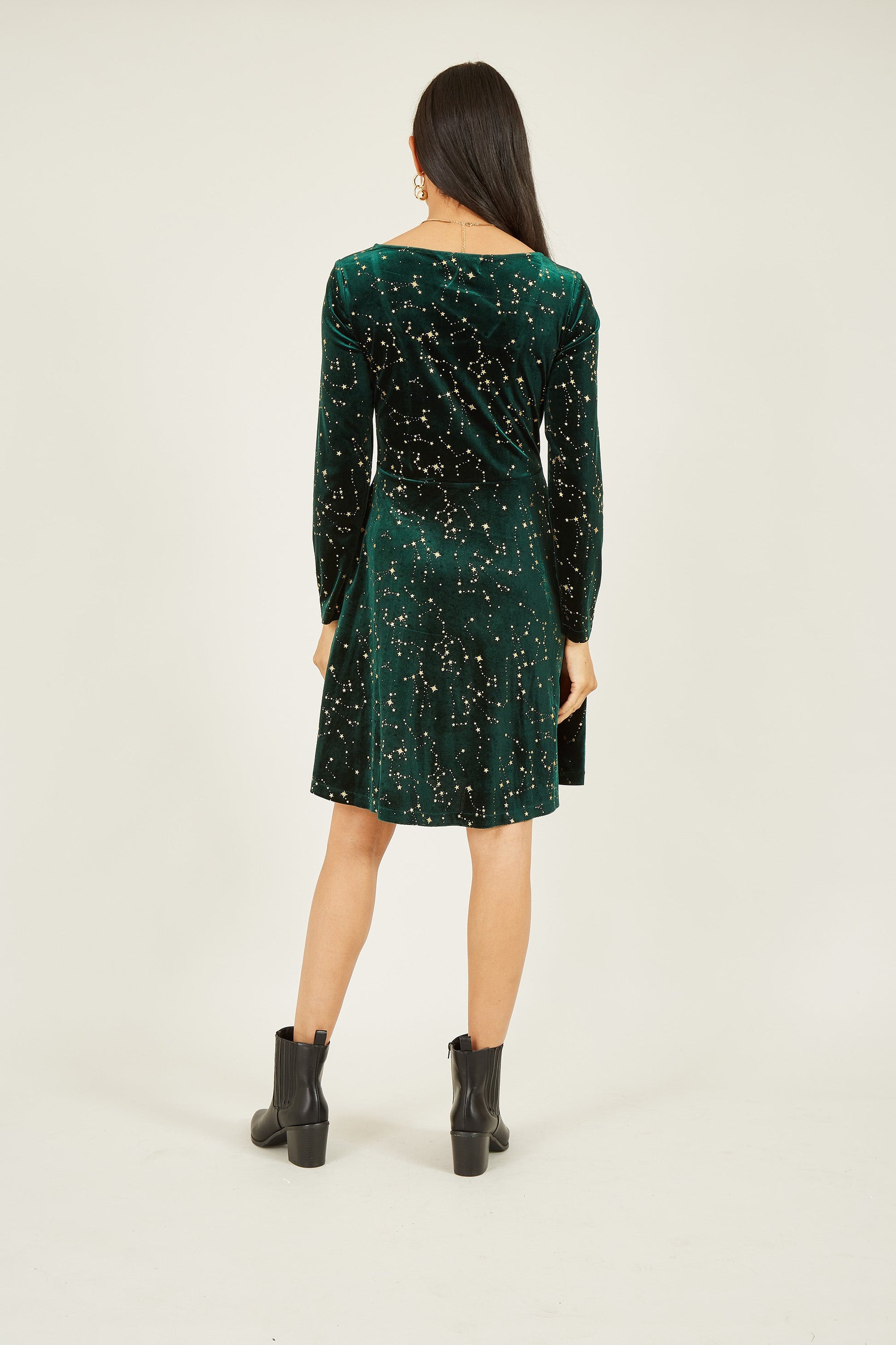 Green Velvet Star Foil Print Dress - Sizes 8 to 18