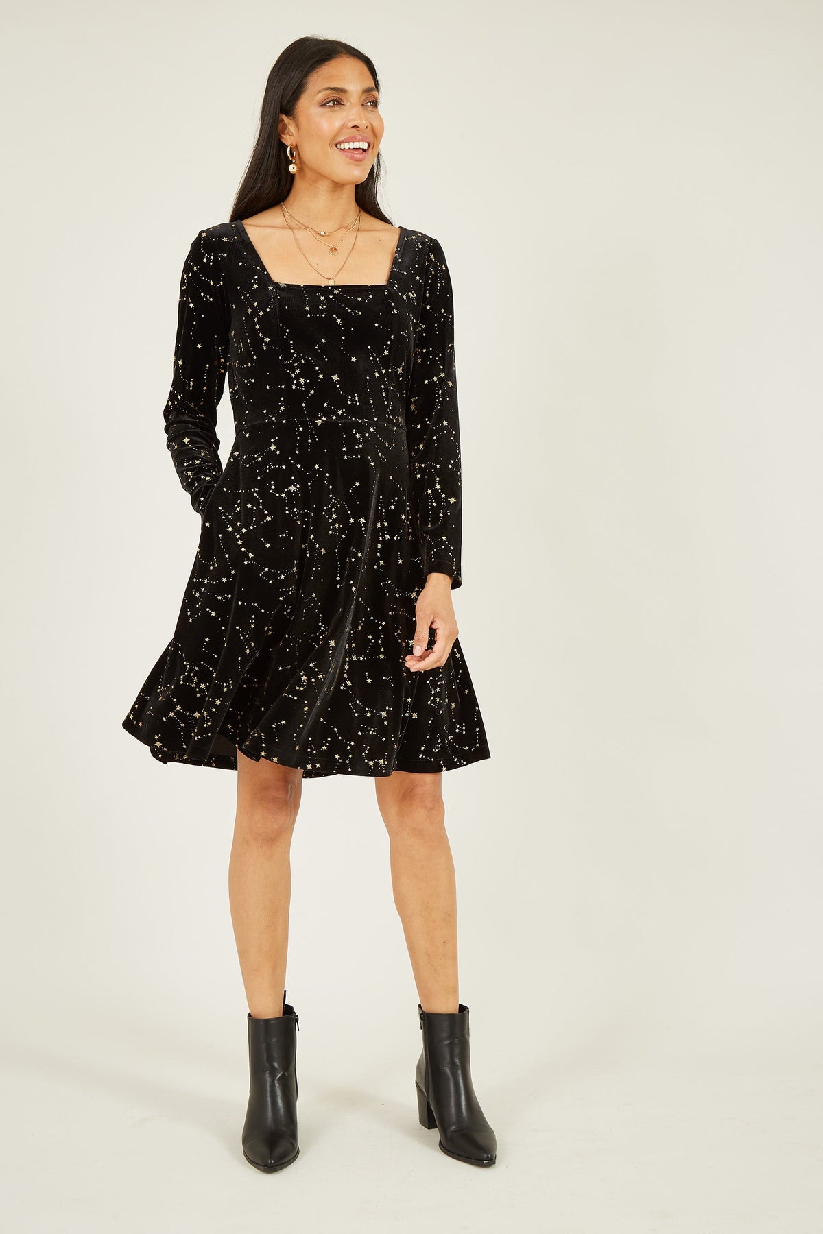 Black Star Print Skater Dress