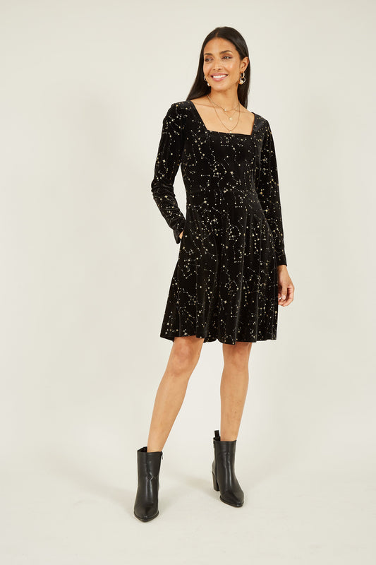 Black Star Print Skater Dress