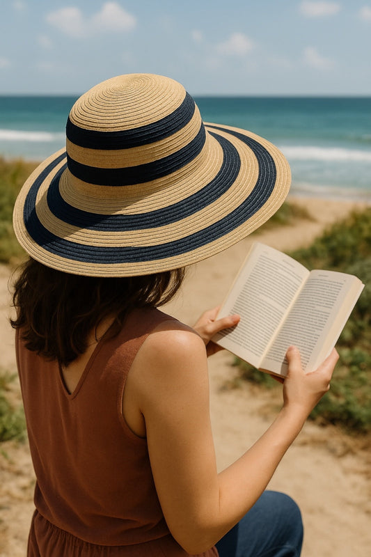 Natural and Navy Striped Straw Hat