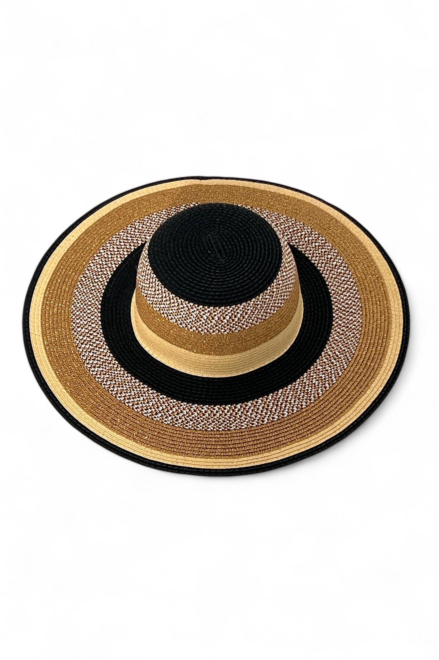 Black,Gold and Natural Striped Straw Hat