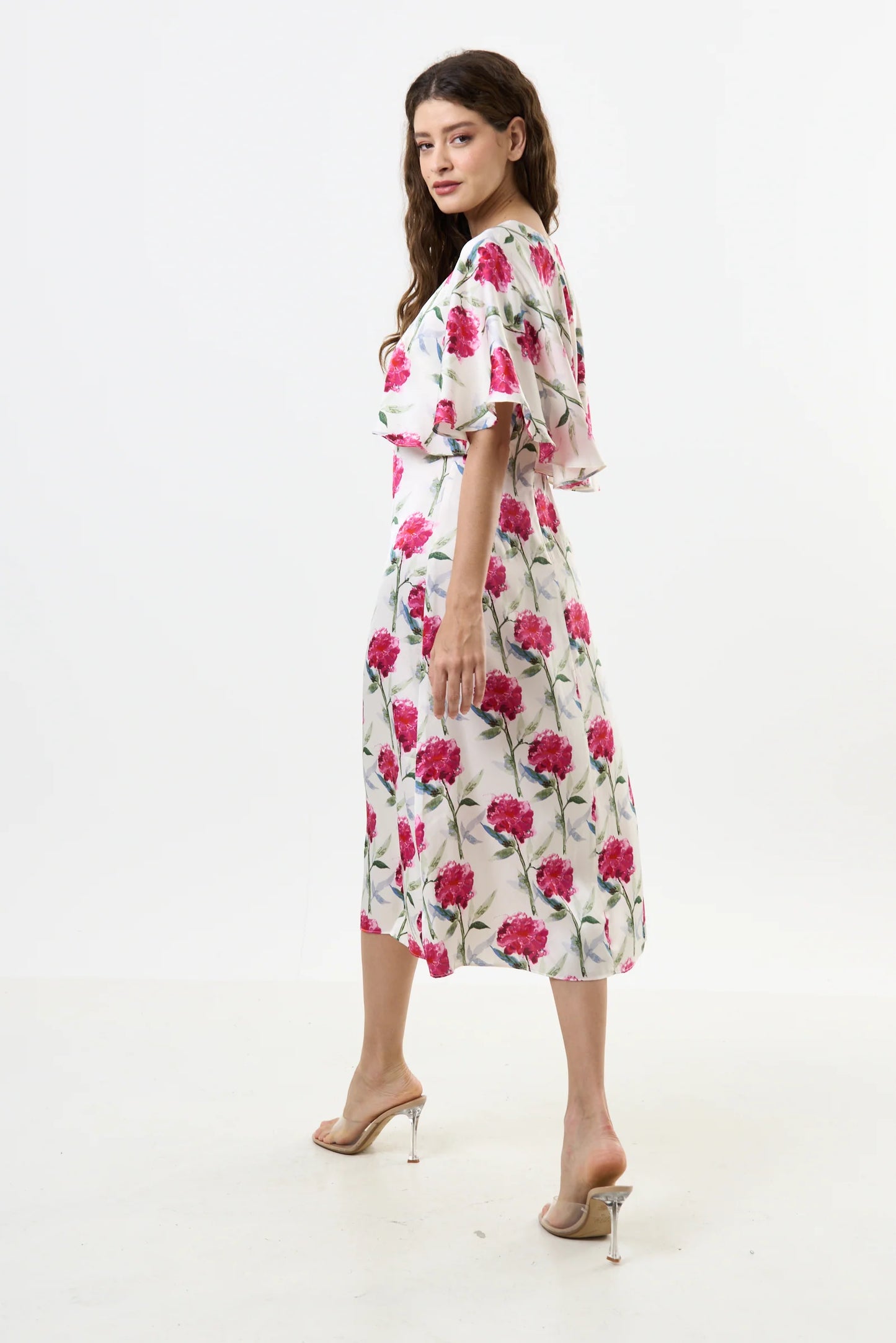 Loveflower Print Cape Midi Dress