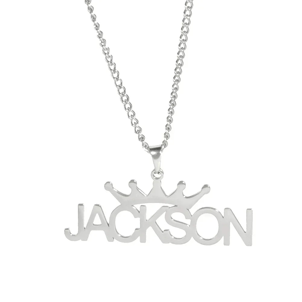 Crown Personalized Custom Name Necklace - Available in Gold or Silver