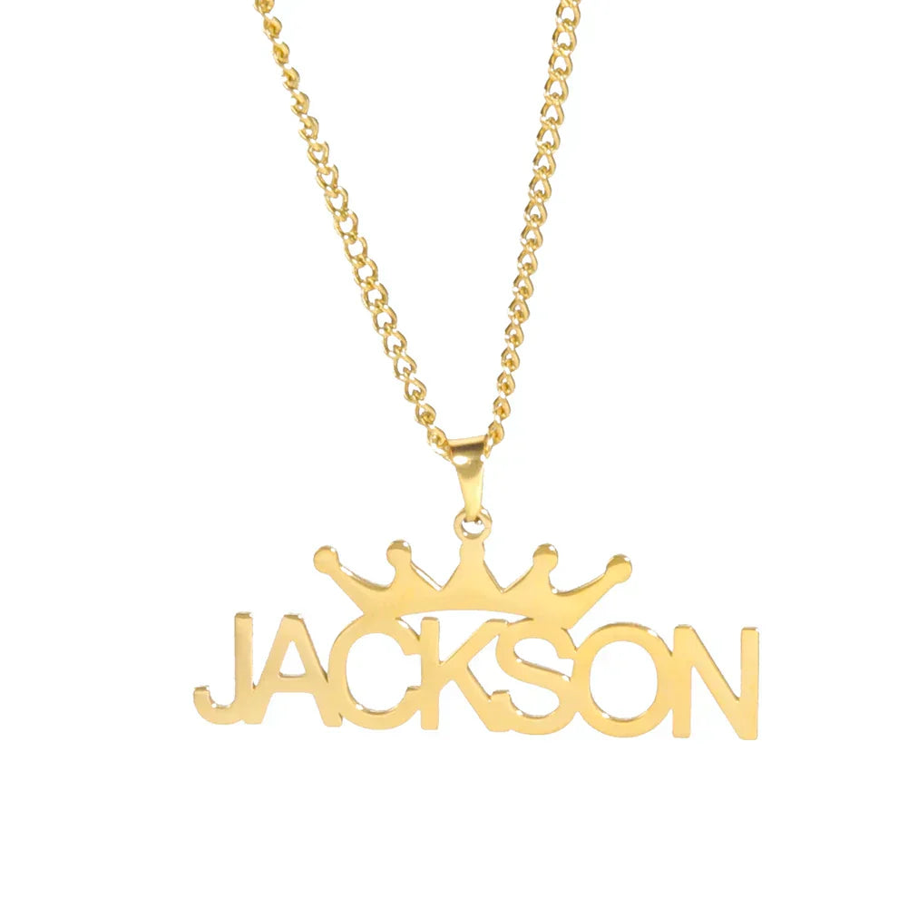 Crown Personalized Custom Name Necklace - Available in Gold or Silver