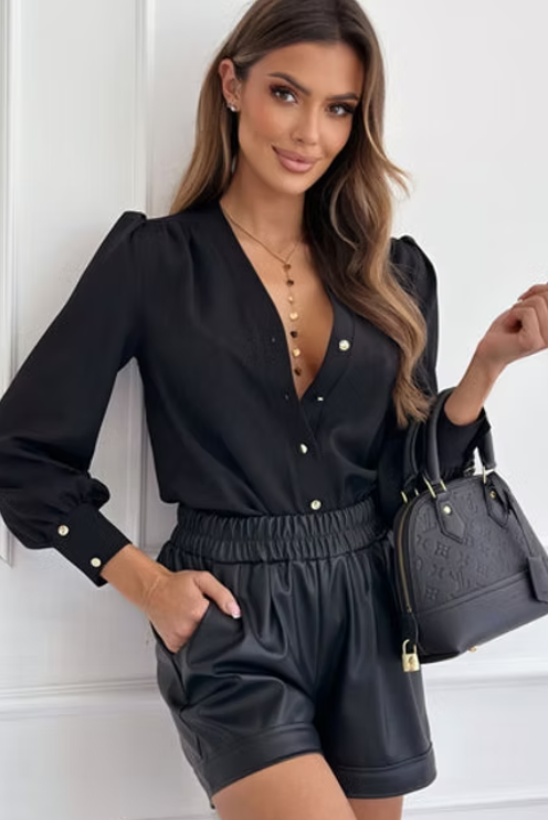 Ruched Detail Blouse - Black