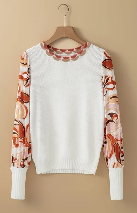 Floral Patchwork Bishop Sleeve Sweater